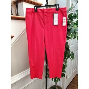 Charter Club Women Red Cotton & Rayon Mid Rise Slim Leg Crop Pant Size 12 Petite